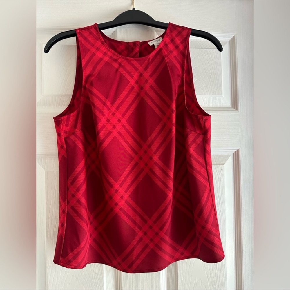 J.Crew Red Plaid Silky Tank | Modern Graphic Print XS - Picture 8 of 8